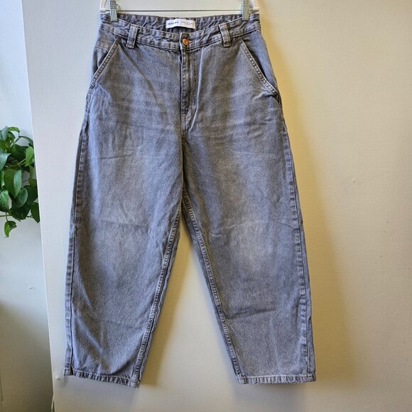 Bershka Gray High-Waist Baggy Skater Jeans For Women Size 32 - Picture 1 of 14